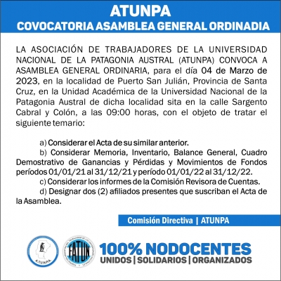 ATUNPA | COVOCATORIA ASAMBLEA GENERAL ORDINADIA