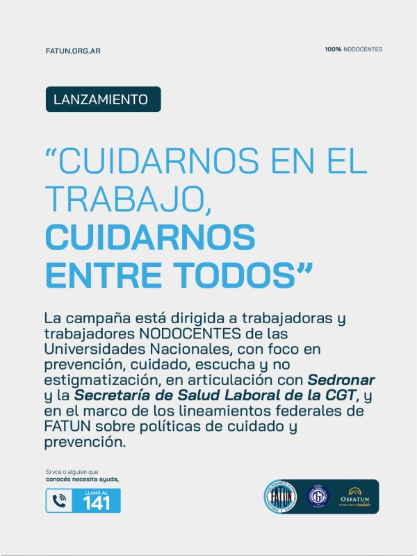 FATUN lanzó oficialmente la campaña “Cuidarnos en el trabajo, cuidarnos entre todos”