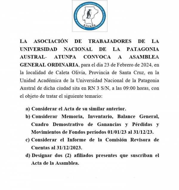 CONVOCATORIA A ASAMBLEA GENERAL ORDINARIA ATUNPA