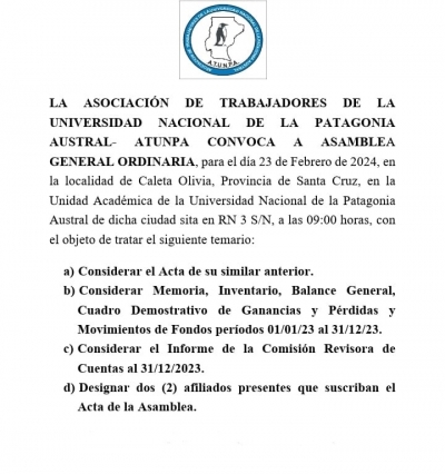CONVOCATORIA A ASAMBLEA GENERAL ORDINARIA ATUNPA