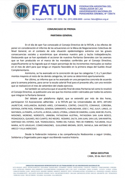 Comunicado de prensa paritaria general