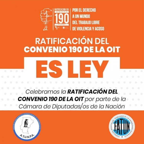 El Congreso ratificó el Convenio 190 de la OIT sobre la eliminación de la violencia y del acoso en el mundo del trabajo