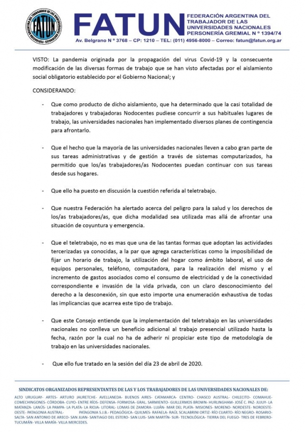 Resolución Consejo Directivo FATUN