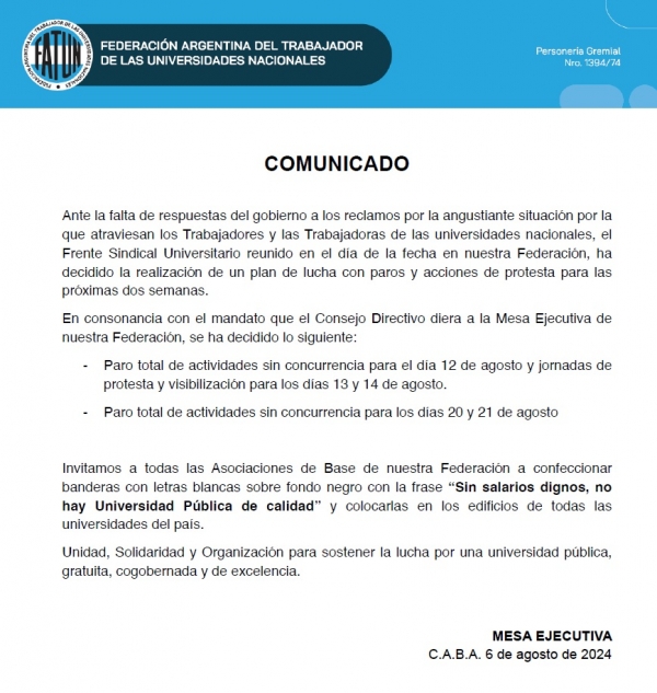 COMUNICADO FATUN 06 DE AGOSTO 2024