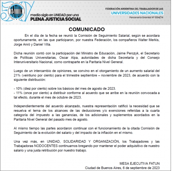 COMUNICADO OFICIAL FATUN | 06 SEPT 2023